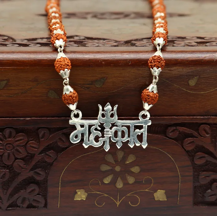 925 sterling silver customized Rudraksha beaded Mahakaal Shiva pendant necklace best blessing divine necklace from india set191 TRIBAL ORNAMENTS Necklaces