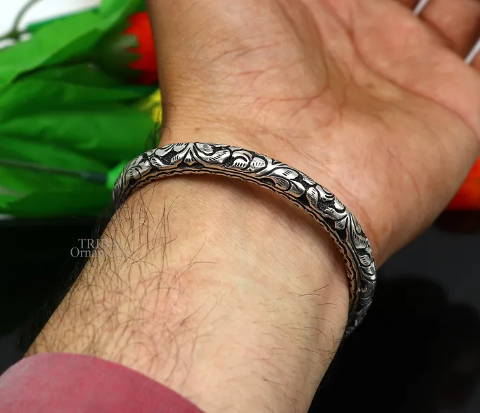 925 Sterling silver handmade fabulous chitai work customized design bangle bracelet kada unisex personalized ethnic tribal jewelry nssk762 TRIBAL ORNAMENTS Bracelets