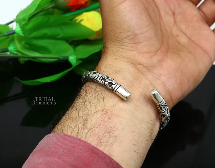 925 Sterling silver handmade fabulous chitai work customized design bangle bracelet kada unisex personalized ethnic tribal jewelry nssk762 TRIBAL ORNAMENTS Bracelets