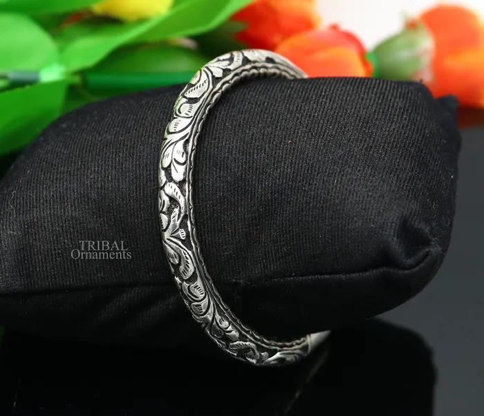 925 Sterling silver handmade fabulous chitai work customized design bangle bracelet kada unisex personalized ethnic tribal jewelry nssk762 TRIBAL ORNAMENTS Bracelets