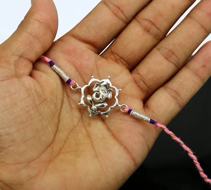 925 sterling silver handmade Ganesha design Rakhi Bracelet amazing stylish gift for Rakshabandhan rk58 TRIBAL ORNAMENTS Bracelets