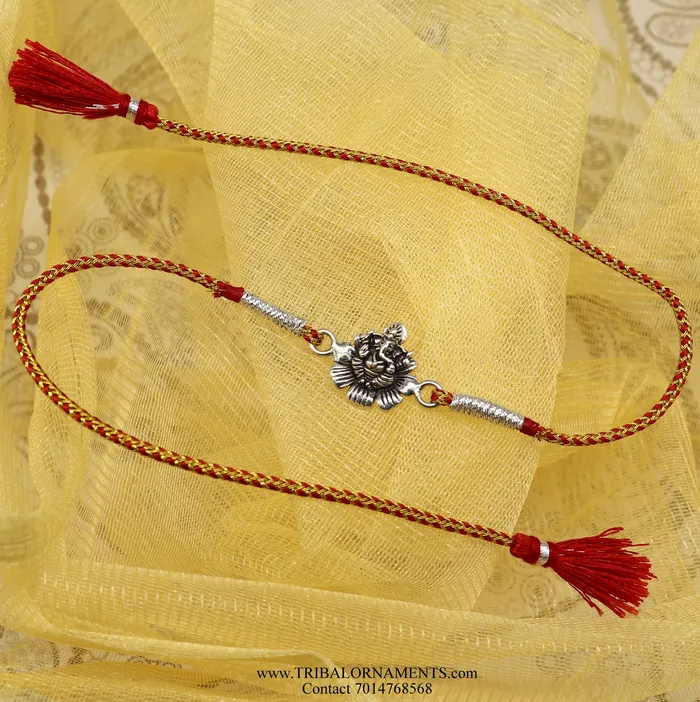 925 sterling silver handmade Ganesha design Rakhi Bracelet amazing stylish gift for Rakshabandhan rk93 TRIBAL ORNAMENTS Bracelets
