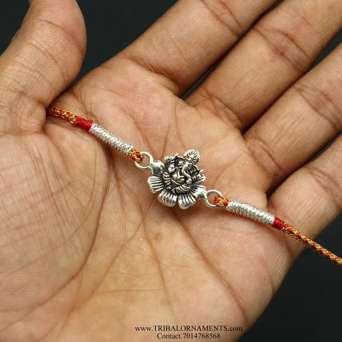 925 sterling silver handmade Ganesha design Rakhi Bracelet amazing stylish gift for Rakshabandhan rk93 TRIBAL ORNAMENTS Bracelets