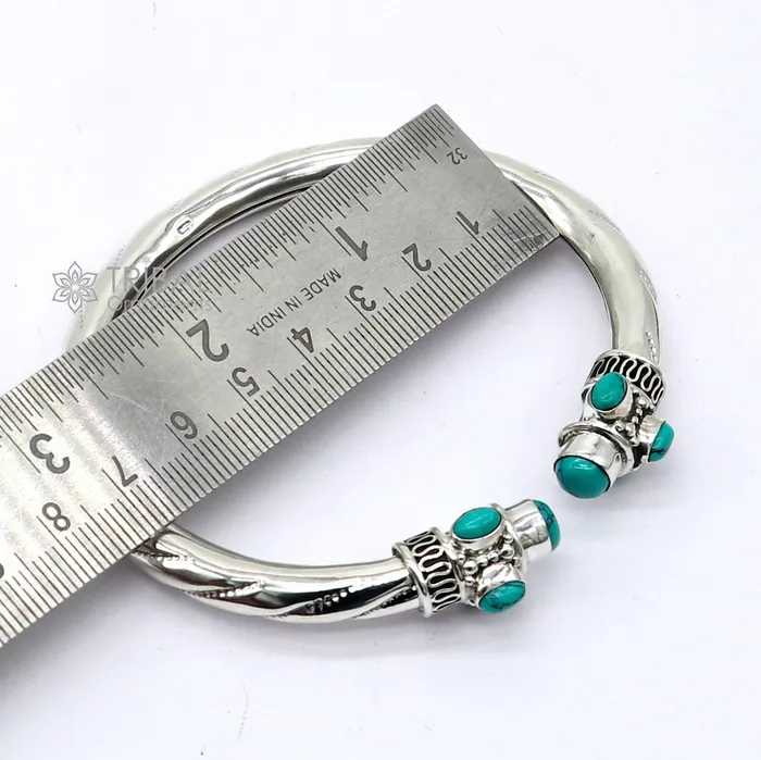 925 sterling silver handmade gorgeous turquoise stone antique design bangle bracelet kada fabulous wrist jewelry tribal jewelry nsk813 TRIBAL ORNAMENTS Bracelets