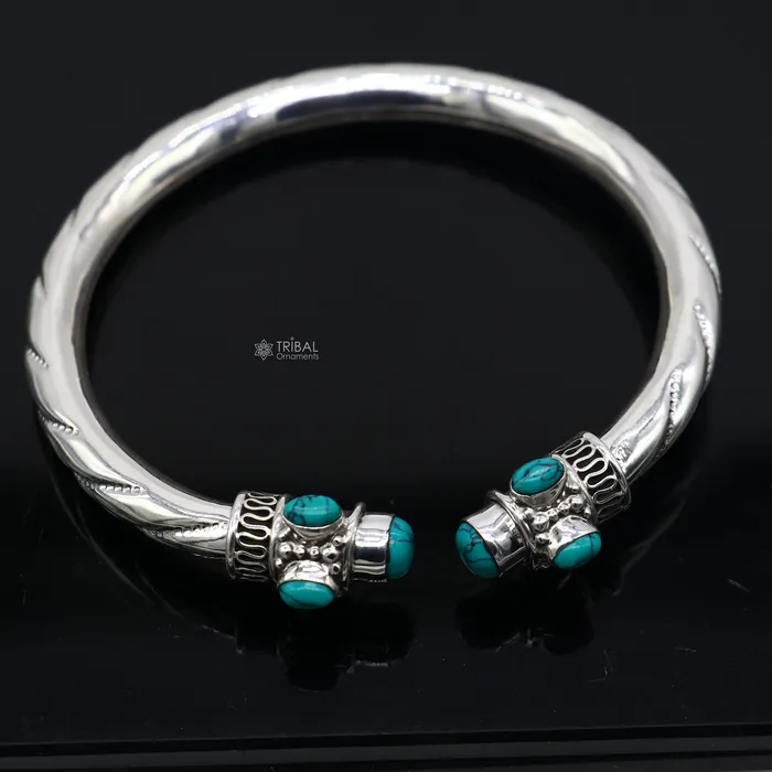 925 sterling silver handmade gorgeous turquoise stone antique design bangle bracelet kada fabulous wrist jewelry tribal jewelry nsk813 TRIBAL ORNAMENTS Bracelets