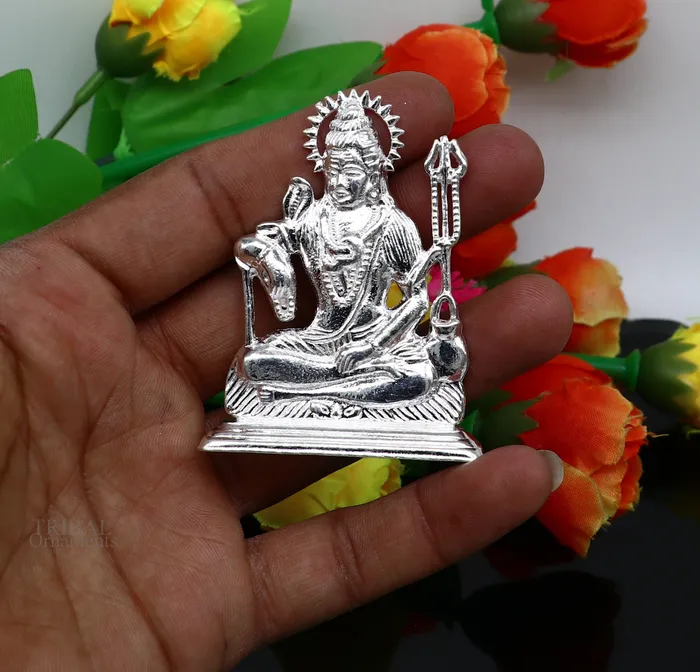 925 Sterling silver handmade hindu idols Lord Shiva with trident stunning statue figurine puja articles best gift silver article art450 TRIBAL ORNAMENTS Necklaces