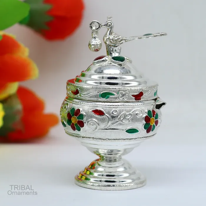 925 sterling silver handmade peacock design vintage trinket box sindur kumkum box brides accessories kumkum sindur box royal art stb272 TRIBAL ORNAMENTS Rings 925 sterling silver handmade peacock design vintage trinket box sindur kumkum box brides accessories kumkum sindur box royal art stb272 TRIBAL ORNAMENTS Rings