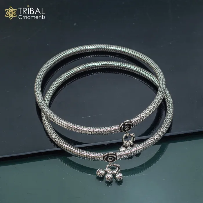 925 sterling silver handmade vintage design gorgeous customized foot bracelet anklet kada hanging drops belly dance ethnic jewelry nsfk127 TRIBAL ORNAMENTS Bracelets