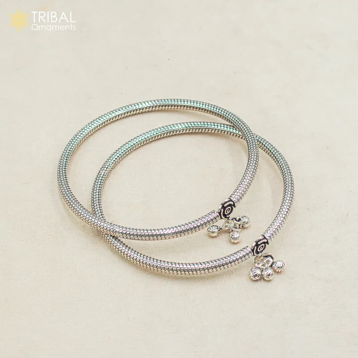 925 sterling silver handmade vintage design gorgeous customized foot bracelet anklet kada hanging drops belly dance ethnic jewelry nsfk127 TRIBAL ORNAMENTS Bracelets
