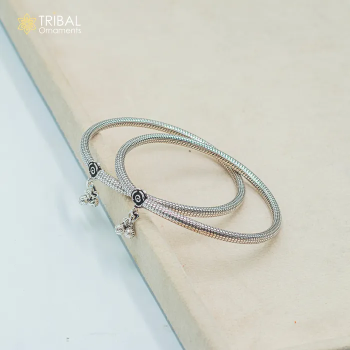 925 sterling silver handmade vintage design gorgeous customized foot bracelet anklet kada hanging drops belly dance ethnic jewelry nsfk127 TRIBAL ORNAMENTS Bracelets