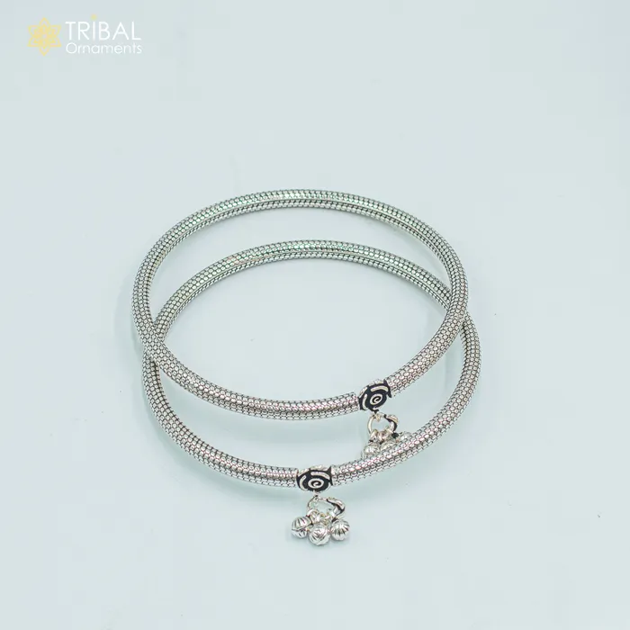 925 sterling silver handmade vintage design gorgeous customized foot bracelet anklet kada hanging drops belly dance ethnic jewelry nsfk127 TRIBAL ORNAMENTS Bracelets