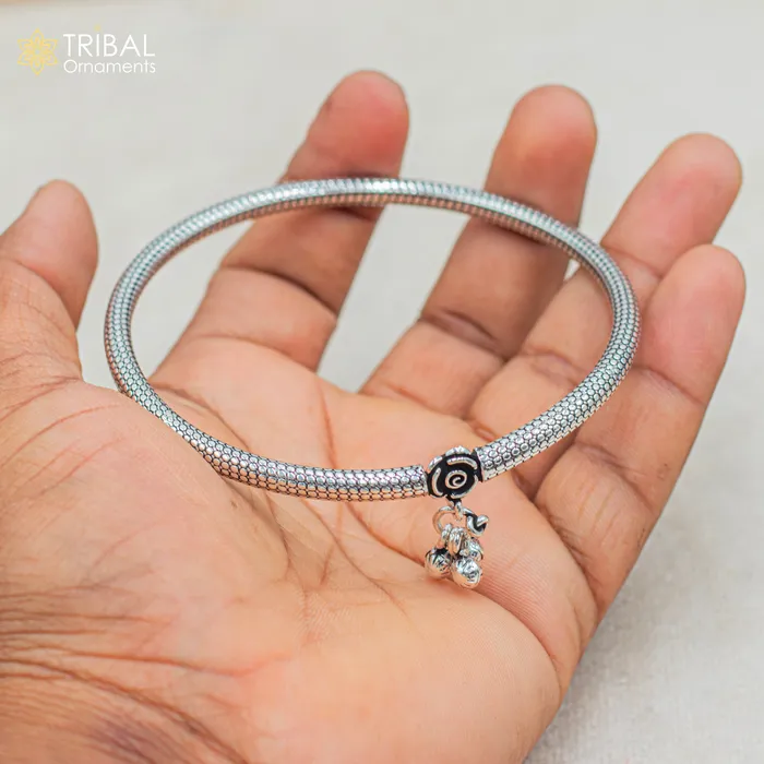925 sterling silver handmade vintage design gorgeous customized foot bracelet anklet kada hanging drops belly dance ethnic jewelry nsfk127 TRIBAL ORNAMENTS Bracelets