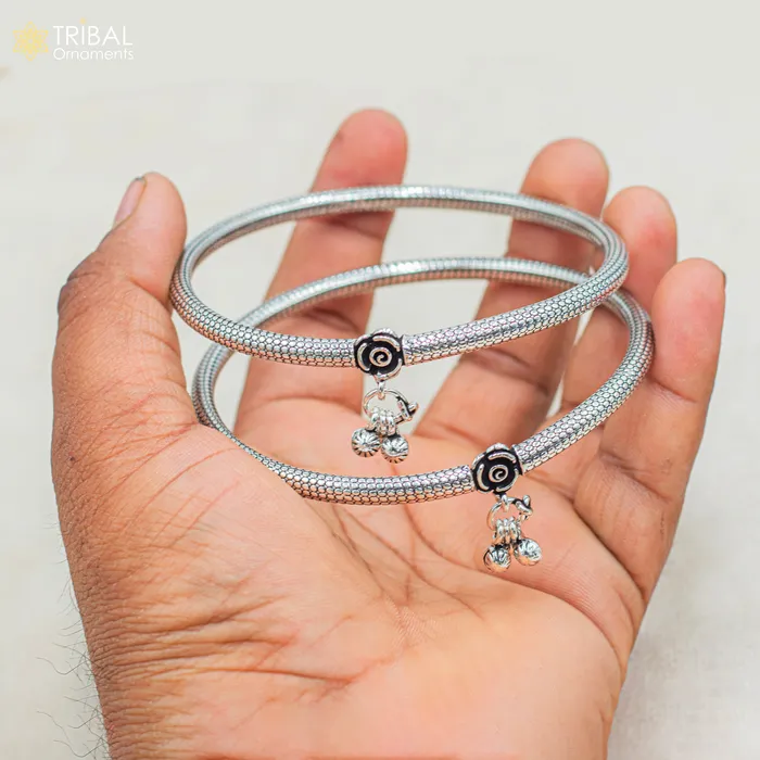 925 sterling silver handmade vintage design gorgeous customized foot bracelet anklet kada hanging drops belly dance ethnic jewelry nsfk127 TRIBAL ORNAMENTS Bracelets