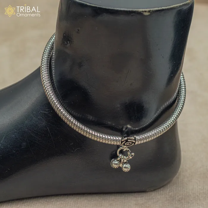 925 sterling silver handmade vintage design gorgeous customized foot bracelet anklet kada hanging drops belly dance ethnic jewelry nsfk127 TRIBAL ORNAMENTS Bracelets