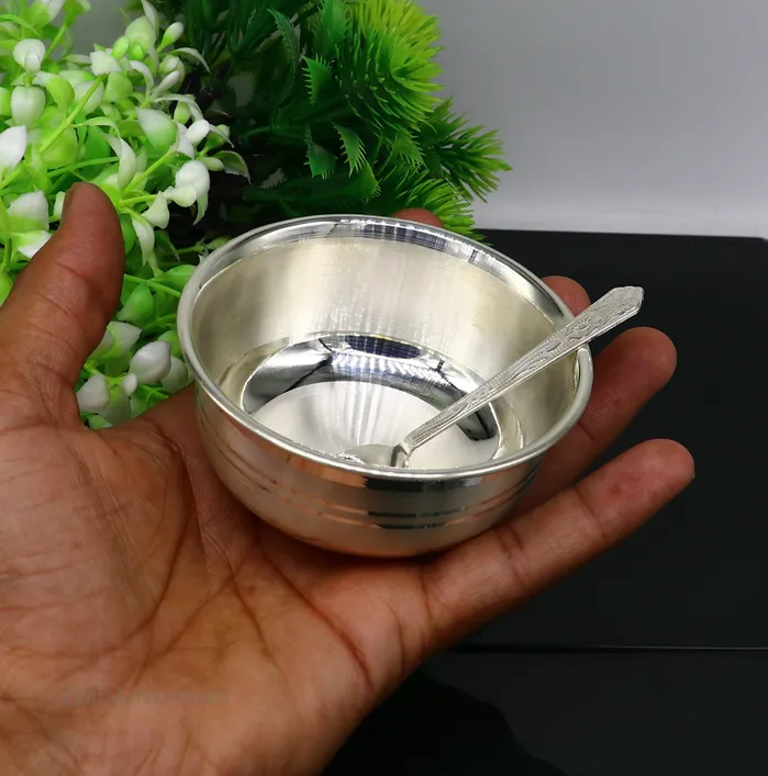 999 fine solid silver handmade small bowl for baby serving pure silver vessel silver utensils home kitchen accessories puja bowl sv226 TRIBAL ORNAMENTS Necklaces