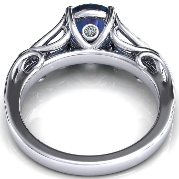 Aerolynn Round Alexandrite 4 Prong Diamond Accent Engagement Ring Fire Brilliance Rings