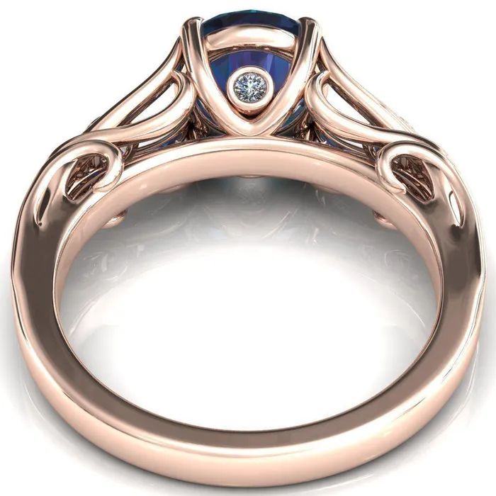 Aerolynn Round Alexandrite 4 Prong Diamond Accent Engagement Ring Fire Brilliance Rings