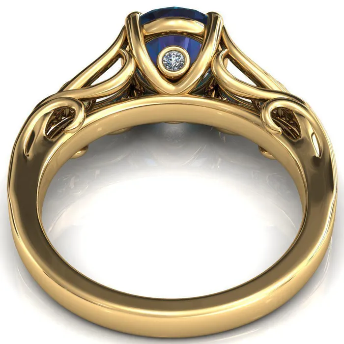 Aerolynn Round Alexandrite 4 Prong Diamond Accent Engagement Ring Fire Brilliance Rings