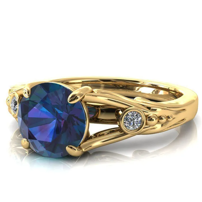 Aerolynn Round Alexandrite 4 Prong Diamond Accent Engagement Ring Fire Brilliance Rings