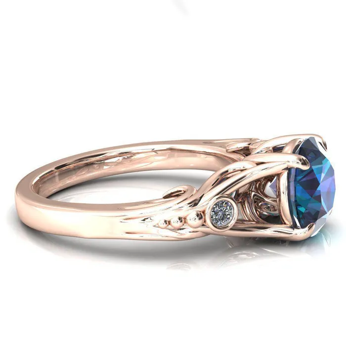 Aerolynn Round Alexandrite 4 Prong Diamond Accent Engagement Ring Fire Brilliance Rings