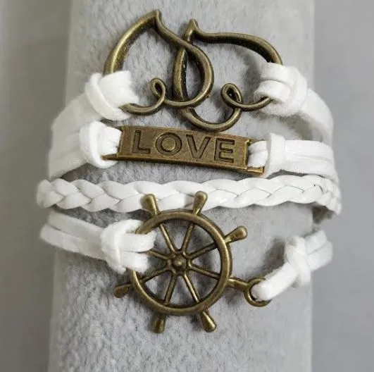 alice Bracelets AZ1228 White Love Heart Ship Wheel Infinity Layer Leather Bracelet alice Bracelets AZ1228 White Love Heart Ship Wheel Infinity Layer Leather Bracelet