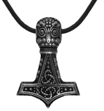 alice Necklaces AZ1035 Silver Viking Hammer on Leather Cord Necklace
