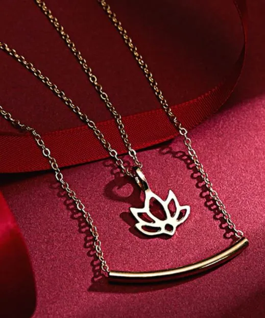 alice Necklaces AZ965 Gold Lotus Flower Layered Necklace with FREE EARRINGS
