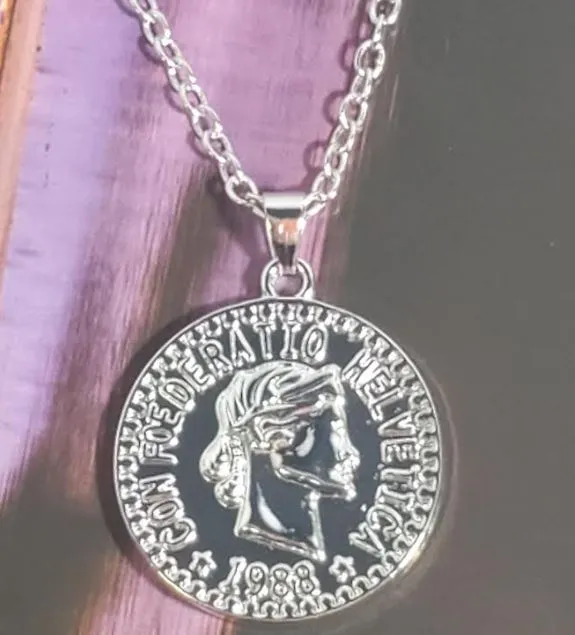 alice Necklaces N456 Silver Coin Necklace with FREE EARRINGS
