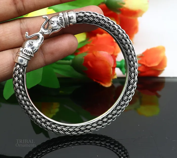 All size 925 sterling silver handmade vintage design stylish elephant face bangle bracelet kadaamazing jewelry from india nsk434 TRIBAL ORNAMENTS Bracelets