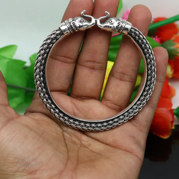 All size 925 sterling silver handmade vintage design stylish elephant face bangle bracelet kadaamazing jewelry from india nsk434 TRIBAL ORNAMENTS Bracelets