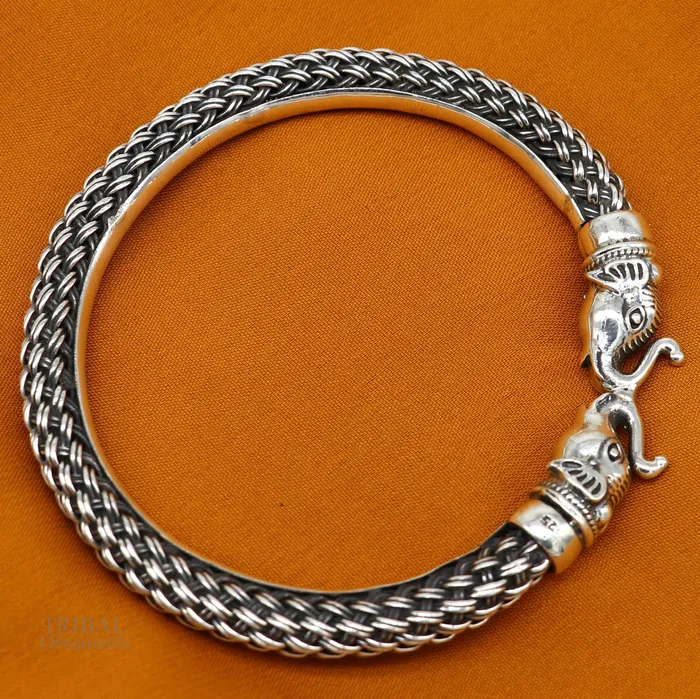 All size 925 sterling silver handmade vintage design stylish elephant face bangle bracelet kadaamazing jewelry from india nsk434 TRIBAL ORNAMENTS Bracelets
