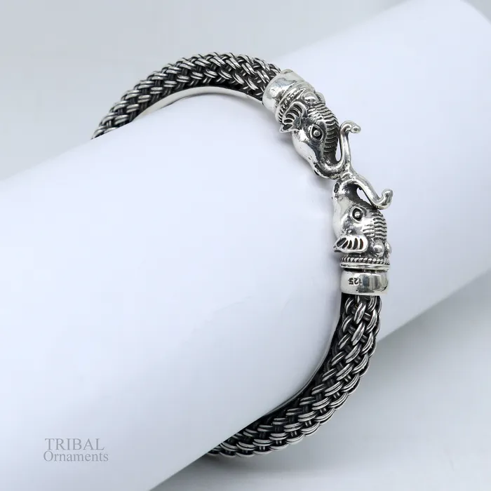 All size 925 sterling silver handmade vintage design stylish elephant face bangle bracelet kadaamazing jewelry from india nsk434 TRIBAL ORNAMENTS Bracelets