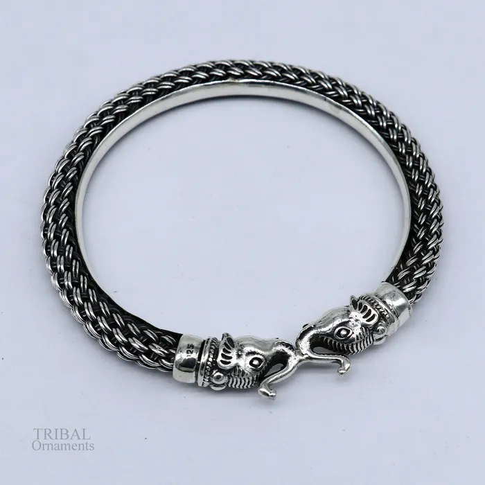 All size 925 sterling silver handmade vintage design stylish elephant face bangle bracelet kadaamazing jewelry from india nsk434 TRIBAL ORNAMENTS Bracelets