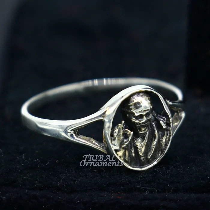 Amazing customized design 925 sterling silver vintage antique style Sai Baba ring band best gifting brides wedding jewelry india sr332 TRIBAL ORNAMENTS Rings