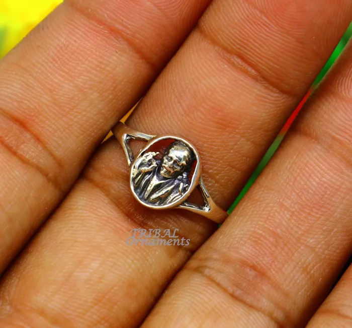 Amazing customized design 925 sterling silver vintage antique style Sai Baba ring band best gifting brides wedding jewelry india sr332 TRIBAL ORNAMENTS Rings