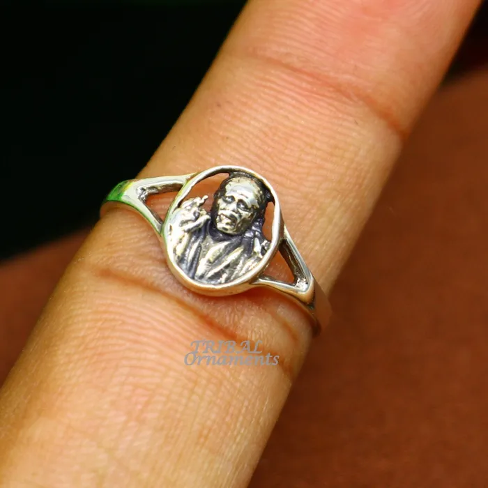 Amazing customized design 925 sterling silver vintage antique style Sai Baba ring band best gifting brides wedding jewelry india sr332 TRIBAL ORNAMENTS Rings