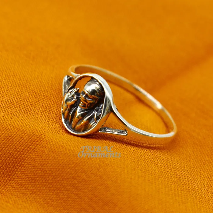 Amazing customized design 925 sterling silver vintage antique style Sai Baba ring band best gifting brides wedding jewelry india sr332 TRIBAL ORNAMENTS Rings