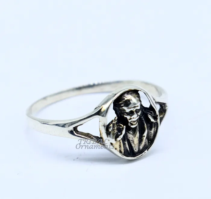 Amazing customized design 925 sterling silver vintage antique style Sai Baba ring band best gifting brides wedding jewelry india sr332 TRIBAL ORNAMENTS Rings