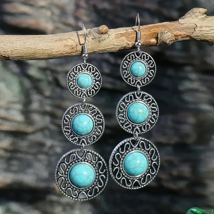 AZ1247 Silver Color Turquoise Gem Earrings 01 Earrings