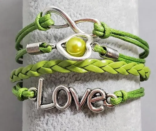 AZ263 Lime Green Love Heart Infinity Leather Layer Bracelet alice Bracelets