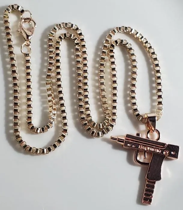 AZ336 Gold Chain Rose Gold Supreme Gun Pendant Necklace with FREE Earrings alice Necklaces AZ336 Gold Chain Rose Gold Supreme Gun Pendant Necklace with FREE Earrings alice Necklaces