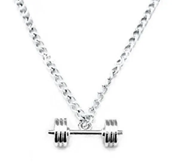 AZ363 Silver Dumbbell Weightlifting Necklace with FREE EARRINGS alice Necklaces AZ363 Silver Dumbbell Weightlifting Necklace with FREE EARRINGS alice Necklaces