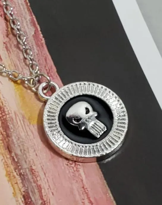 AZ769 Silver Small Round Skull Necklace with FREE EARRINGS alice Necklaces