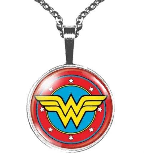AZ847 Silver W Superhero Dome Necklace with FREE EARRINGS alice Necklaces
