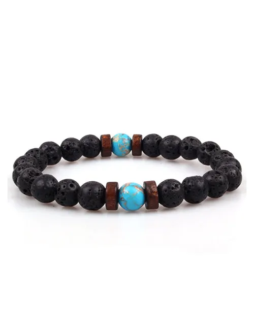 B847 Black Lava Stone Turquoise Crackle Bead Bracelet 02 Bracelets