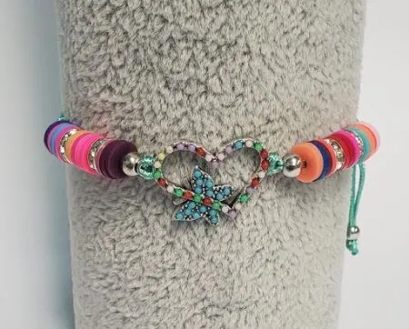 B890 Multi Color Bead Heart with Butterfly Mint Green Cord Bracelet polly Bracelets B890 Multi Color Bead Heart with Butterfly Mint Green Cord Bracelet polly Bracelets