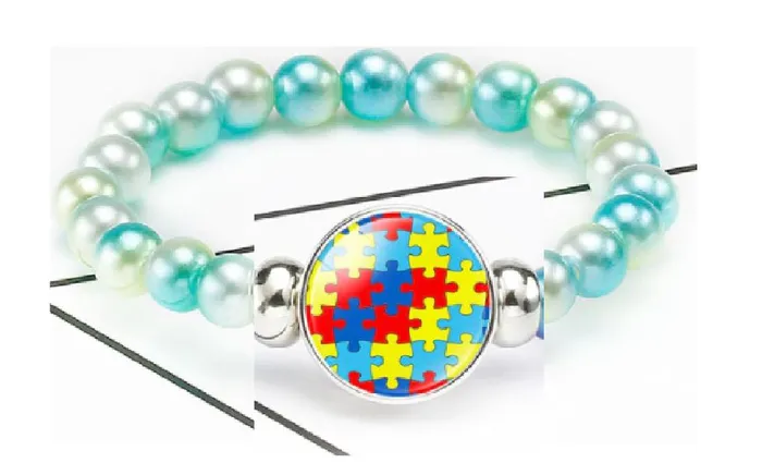 B991 Blue Green Bead Autism Awareness Bracelet POLLY Bracelets