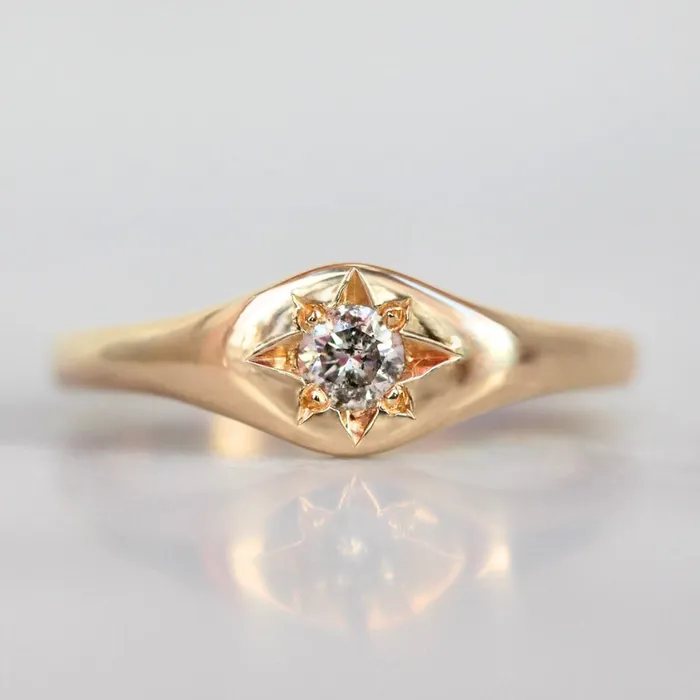 Black Magic Salt Pepper Diamond Signet Ring Kim Drosdick Rings