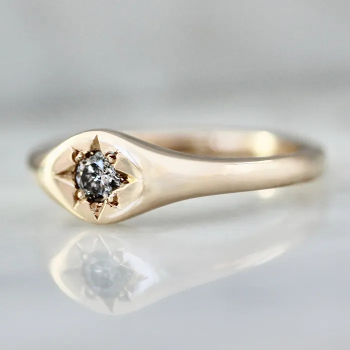 Black Magic Salt Pepper Diamond Signet Ring Kim Drosdick Rings