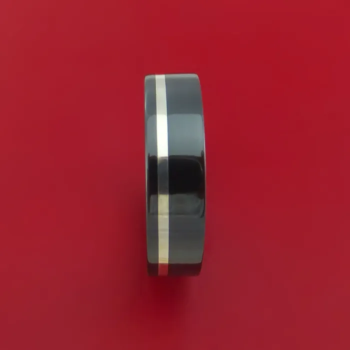 Black Zirconium Ring with Palladium Silver Inlay and Interior Hardwood Sleeve Custom Made Band Lashbrook Rings